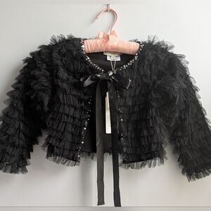 NWT...Marais Skye Black Tiered Tulle /Sequin Mademoiselle Jacket Girls Size 5/6
